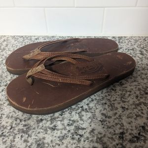 Rainbow Women’s Sandals Brown Leather Thong Flip Flops Size 6.6-7.5